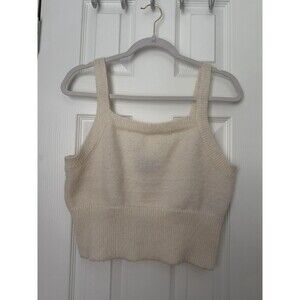 House of Harlow 1960 Ivory Knit Cropped Sleeveless Square Neck Tank | SIZE L